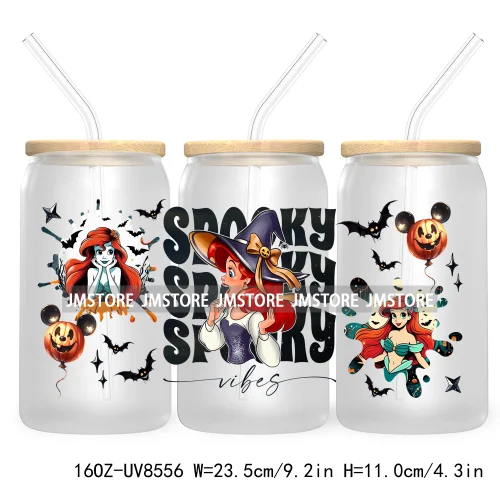 Spooky Vibes Halloween Princess 16OZ UV DTF Cup Wrap Transfer Stickers Custom Label Durable Waterproof Logo For Libbey Glass Can