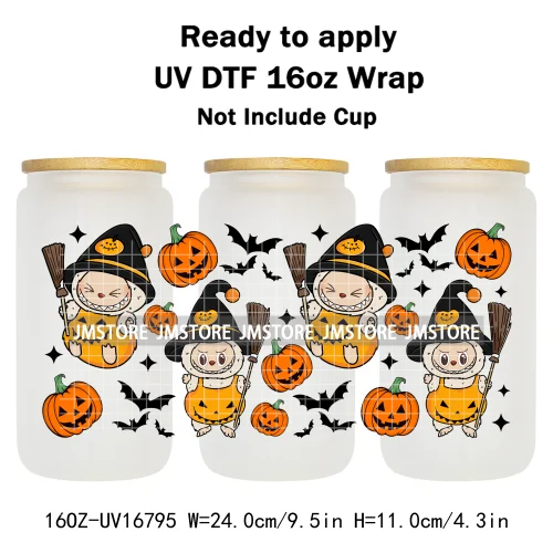 Witchy Laboo Girly Halloween Pumpkins UV DTF Stickers Ready To Transfer Cup Wrap Custom Labels For Libbey Can Glass Tumblers Mug