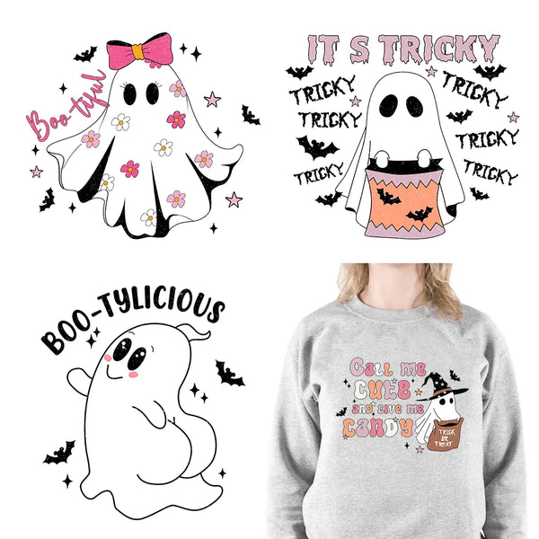 Funny Halloween Ghost Spooky Season Designs Boo-tylicious Decals Cute Boo Jee DTF Transfer Stickers Ready To Press For Clothing