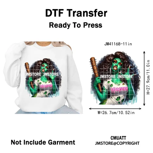 Horror Halloween Character Afro Coffee Killer Bad Mama Club Iron on Washable DTF Transfers Stickers Ready to Press for Clothing