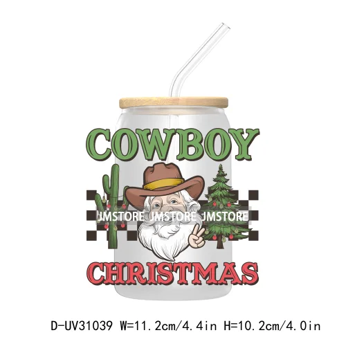 Retro Western Christmas Cowgirl Howdy Santa UV Sticker Decals For Libbey Cold Cups Mugs Tumbler Transfer Stickers Xmas Season