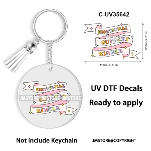 Trendy Bookish Inspirational Quotes UV DTF Decal Round Keychain Ready To Apply WaterProof Transfer Stickers For Circle Keychain