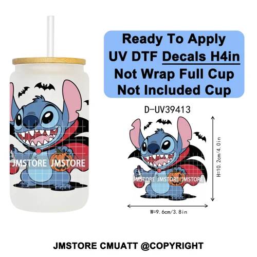 Witch Cartoon Horror Halloween Mummy UV DTF Transfer Stickers Decals Ready To Apply Waterproof For 16OZ Libbey Glass Can Tumbler
