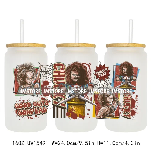Horror Halloween Killer Friends UV DTF Wraps Transfer Sticker Waterproof Custom High Quality For 16OZ Libbey Glass Can Tumbler