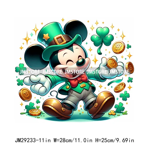 Cute Cartoon Character St Patrick's Irish Day Shamrock Lucky Vibes Iron On DTF Transfers Stickers Ready To Press For Hoodies