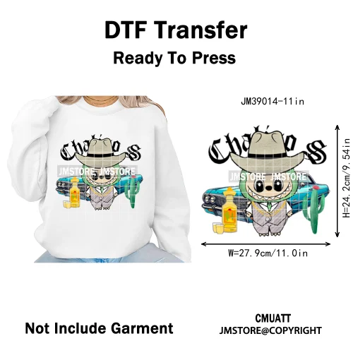 New Cartoon Doll Character With Mexican Food Iron on DTF Washable Heat Transfers Stickers Ready to Press for Textile Bags