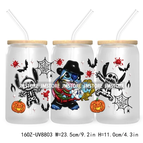 3D Horror Halloween UV DTF Sticker For 16OZ Libbey Glass Cup Can Wrap Transfer Stickers Custom Label DIY Logo Cartoon Blue Koala