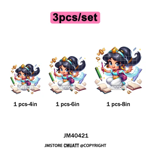 Cartoon Character Back To School Book Teacher School Friends Iron on DTF Washable Transfers Stickers Ready to Press for Textile