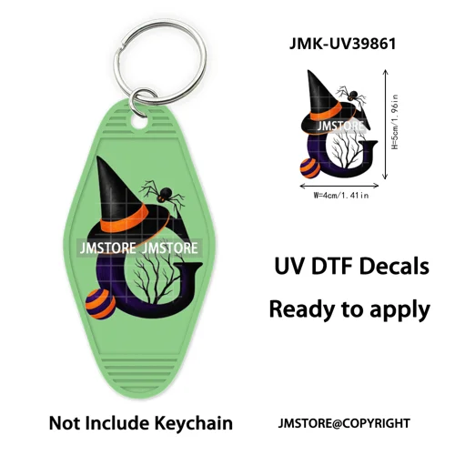 Halloween Pumpkin Alphabet Letters UV DTF Motel Keychain Decal Ready To Ship Durable Transfer Stickers Prints For Hotel Keychain