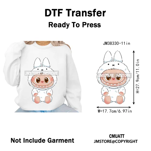 Cute Cartoon Toy Dolls Monster Costume Character Kids Printed Iron on DTF Washable Transfer Stickers Ready to Press for Clothing