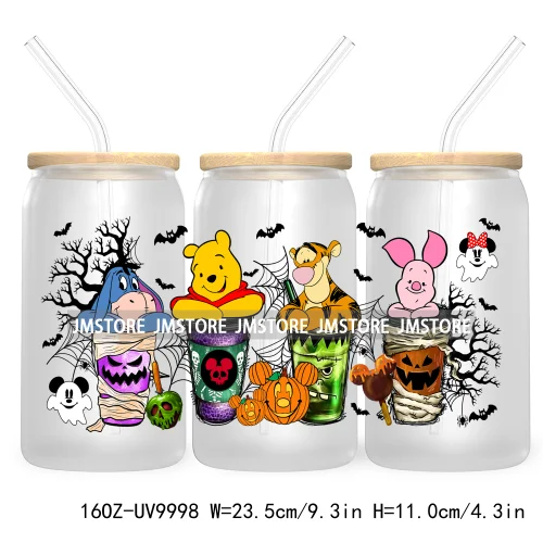 Halloween Coffee Cups UV DTF Sticker For 16OZ Libbey Glass Cup Can Cartoon Princess Wrap Transfer Stickers Custom Labels Logo