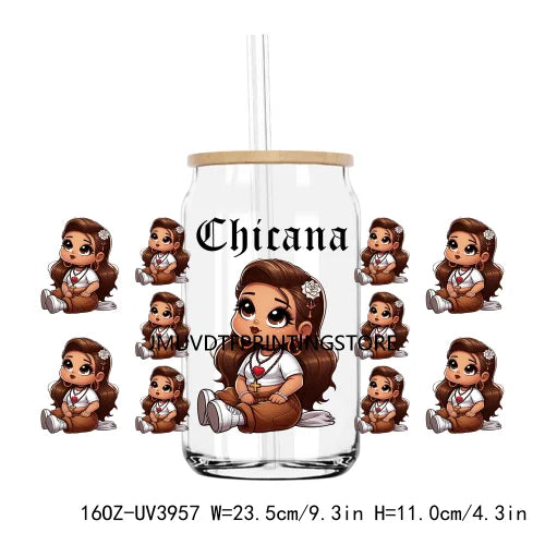 Chicano La Sad Girl Couple 16OZ UV DTF Cup Wrap Transfer Stickers Custom Labels DIY Waterproof Logo For Libbey Glass Can Hearts