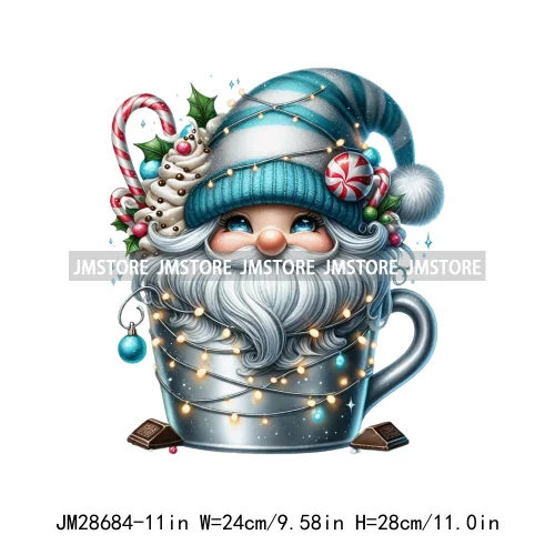 Winter Hot Cocoa Boy Cozy Gnomes Coffee Mug Tis The Season Happy Christmas Iron On DTF Heat Press Transfers Stickers For Clothes