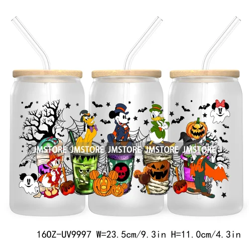 Halloween Coffee Cups UV DTF Sticker For 16OZ Libbey Glass Cup Can Cartoon Princess Wrap Transfer Stickers Custom Labels Logo