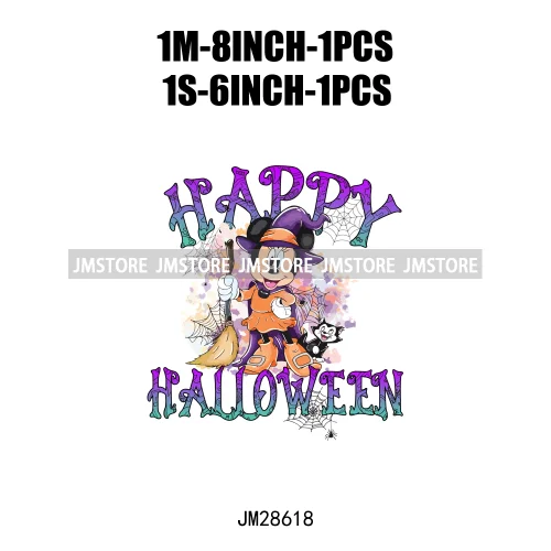 Happy Halloween Cartoon Animal Character Spooky Vibes Trick Or Treat Iron On DTF Transfer Stickers Ready To Press For Sweatshirt