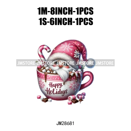 Winter Hot Cocoa Boy Cozy Gnomes Coffee Mug Tis The Season Happy Christmas Iron On DTF Heat Press Transfers Stickers For Clothes