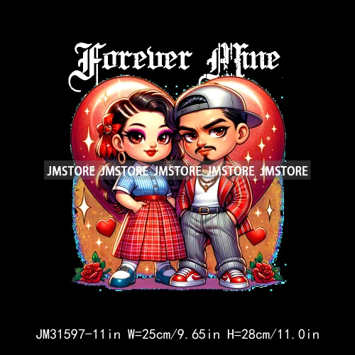 Sweet Always Forever Chicano Valentine Chola Couple Mexican Latina Love Iron On DTF Transfer Stickers Ready To Press For Clothes