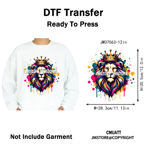 12in Urban Gangster Rich Money Lion Beats Shark Vibes Iron on DTF Thermal Transfers Stickers Ready to Press for T-shirts Bags