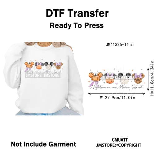 Trick or Treat Down Main Stree Cartoon Coquette Ghost Boo Halloween Iron on DTF Transfers Stickers Ready to Press for T-shirts