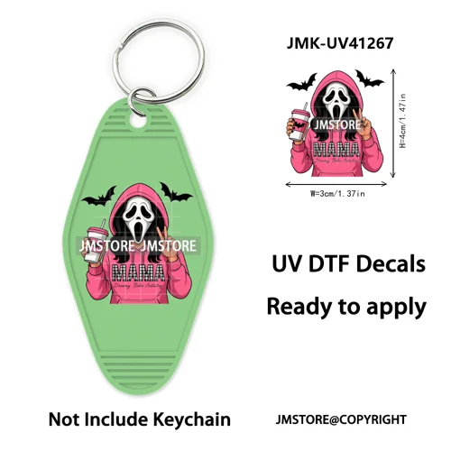 Black Girl Halloween Spooky Horror Mama UV DTF Motel Keychain Wraps Ready To Apply Waterproof High Quality Hotel Keychain Decals