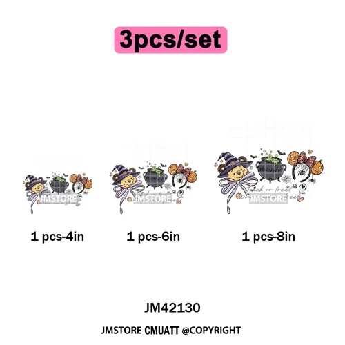 Halloween Witches Princess Lover Girly Coquette Bow Ears Iron on DTF Washable Transfers Stickers Ready to Press for Clothing Bag