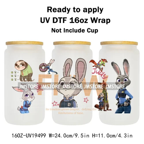 Mystery Animals City Police Rabbit And Fox Con Artist UV DTF Cup Wrap Ready To Apply Transfer Stickers For 16OZ Libbey Glass Can