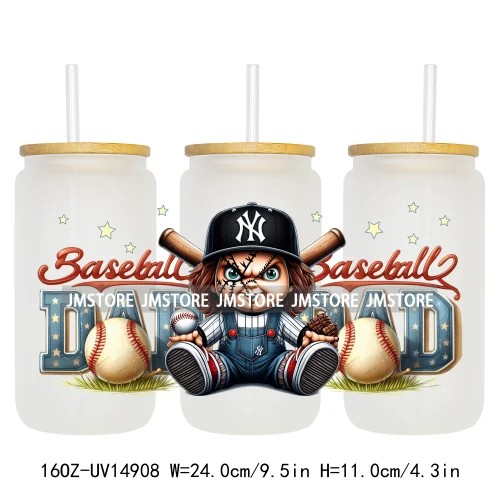 Baseball Sport Cartoon Characters UV DTF Wraps Transfer Sticker Ready To Apply Waterproof Logo For 16OZ Libbey Glass Can Tumbler