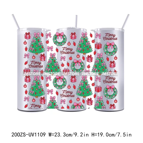Seamless Christmas Santa Stocking UV DTF Tumbler Wraps Durable Ready To Apply Transfer Sticker For 20OZ Straight Skinny Tumblers