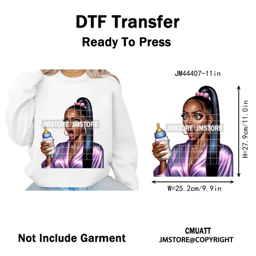 Angry Office African Girl Sassy Moods Housework Mom Iron on Washable DTF Heat Transfer Stickers Ready to Press for T-shirts Bags