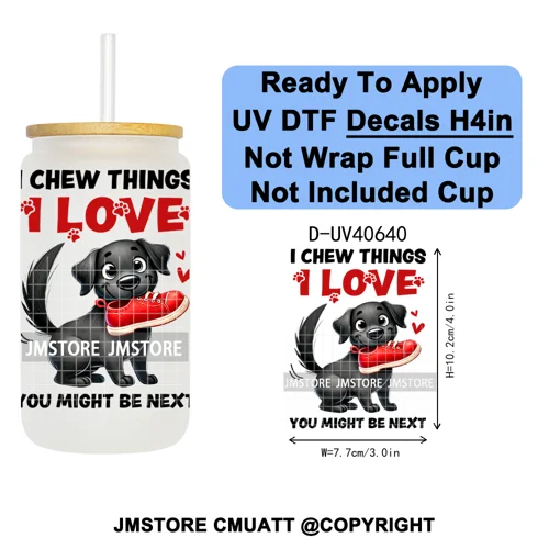 Funny Animal Quotes Sarcastic Dogs UV DTF Transfer Stickers Decals Ready To Apply Waterproof For 16OZ Libbey Glass Can Tumbler