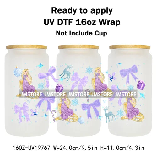 Coquette Princess Christmas Gifts 16OZ UV DTF Cup Wraps Ready To Apply Waterproof Transfer Stickers For Libbey Glass Can Cartoon