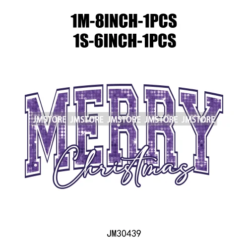 Faux Glitter Merry Christmas Season Merry And Bright Santa Baby Decals Iron On DTF Transfers Stickers Ready To Press For T-shirt