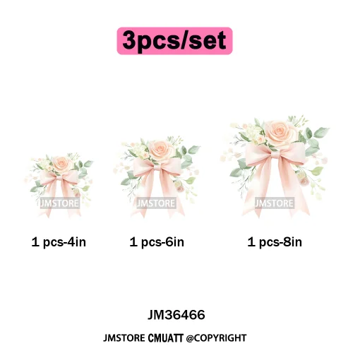 Pink Bow Silk Wedding Coquette Girl Ribbon Tied Printing Iron on DTF Thermal Transfers Stickers Ready to Press for Clothing Bags