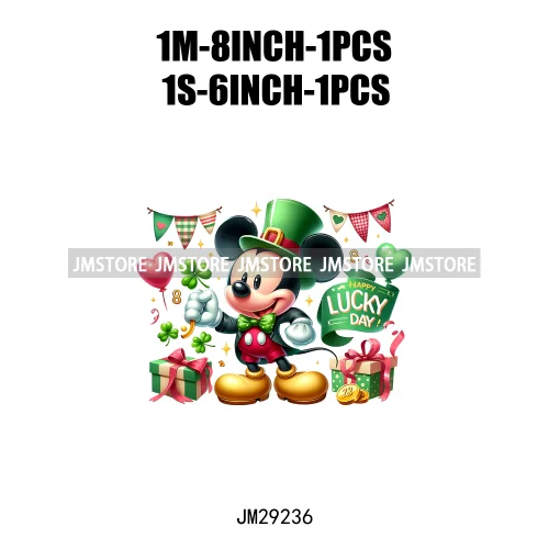 Cute Cartoon Character St Patrick's Irish Day Shamrock Lucky Vibes Iron On DTF Transfers Stickers Ready To Press For Hoodies