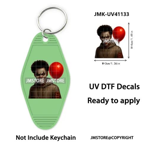 Black Dad Halloween Horror Villain UV DTF Motel Keychain Decal Ready To Ship Durable Transfer Stickers Prints For Hotel Keychain