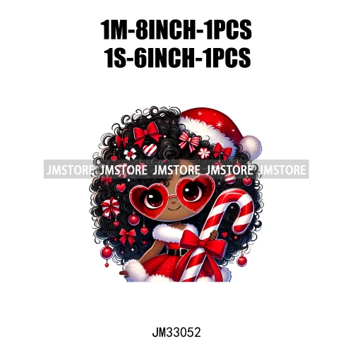 Cute Santa Hat Baby Afro Girls Coquette Bow Christmas Festive Holiday Iron On DTF Transfer Stickers Ready To Press For Clothing