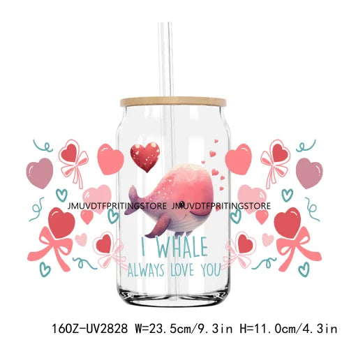 Valentines Teddy Bear With Red Roses UV DTF Sticker For 16OZ Libbey Glass Cup Can Wrap Transfer Sticker Custom Labels DIY Logo