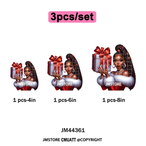 Funny Xmas Afro Glam Girly Gifts Holly Christmas Light Iron on Washable DTF Heat Transfers Stickers Ready to Press for Clothes