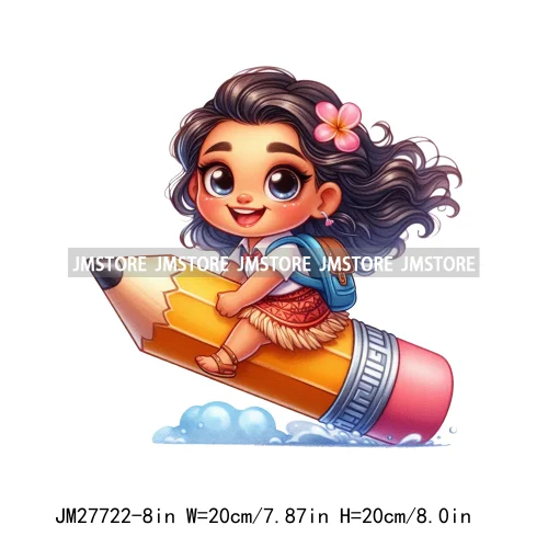 Cartoon Back To School Teach Love Book Pencil Princess Girls Decals DTF Iron On Transfers Stickers Ready To Press For Clothes