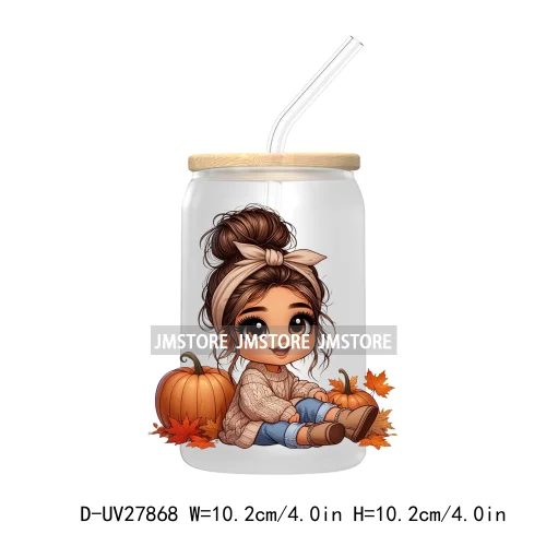 Latina Chibi Autumn Baby Little Girl UV DTF Transfer Stickers Decals For Libbey Cold Cups Mugs Tumbler Fall Vibes Pumpkin Season