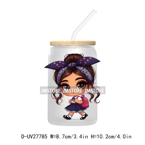 Chibi Cute Latina Baby Girl Back to School UV DTF Transfer Stickers Decals For Libbey Cold Cups Mugs Tumbler Label Hispanic Girl