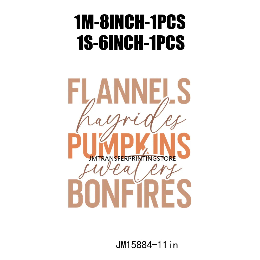 Hello Pumpkin Sweaters Bonfires DIY Logos Fall In The Air Autumn Vibes Iron On DTF Transfer Decals Ready To Press For T-Shirts