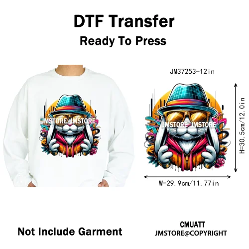 12in Cool Jungle King Beats Graffiti Hip Hop Animals Lover Iron on DTF Thermal Transfers Stickers Ready to Press for T-shirts