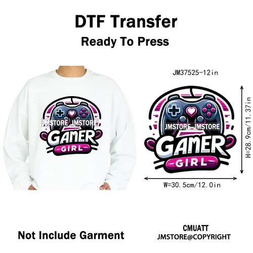 12in Game Zone Time Girl Gamer Squad Hustler Graffiti Game On Over Iron on DTF Transfers Stickers Ready to Press for Hoodies