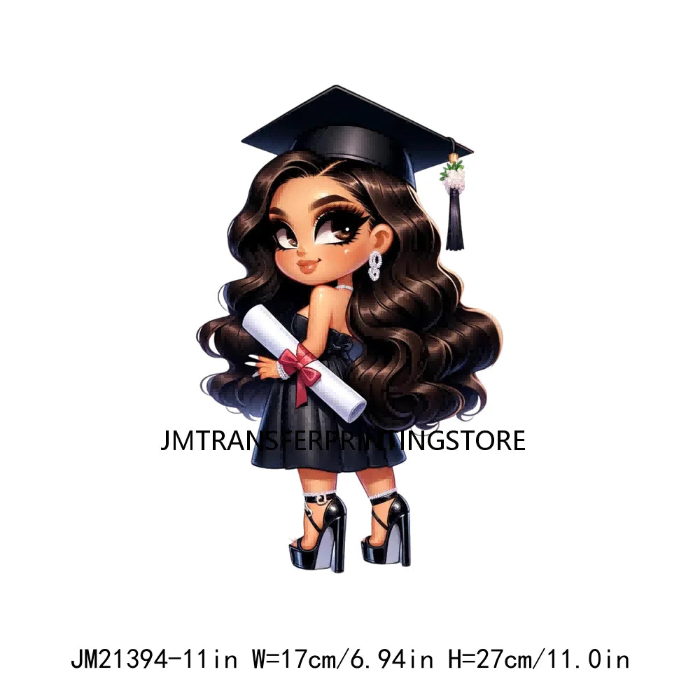 DIY Chibi Latina Graduation Diploma Designs Iron On Chicana College Woman Transfers Printing Stickers Ready To Press For Hoodies