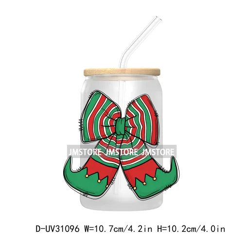 Coquette Bow Merry Christmas Trees UV Sticker Decals For Libbey Cold Cups Mugs Tumbler Transfer Stickers Waterproof Cozy Season