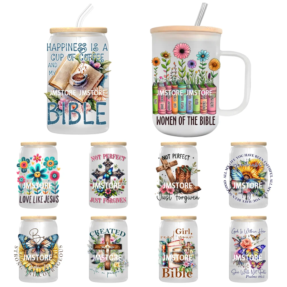 Christian Bible Verse UV DTF Transfer Stickers Decals For Libbey Cold Cups Mugs Tumbler Waterproof Custom Jesus Cross Flowers