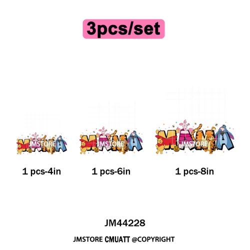 Cartoon Mama Princess Happy Mother's Day Family Vacation Iron on Washable DTF Heat Transfers Stickers Ready to Press for Hoodies