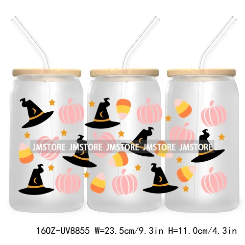 Cartoon Halloween Bat Pumpkin 16OZ UV DTF Cup Wrap Transfer Stickers Custom Labels Durable Waterproof Logo For Libbey Glass Can