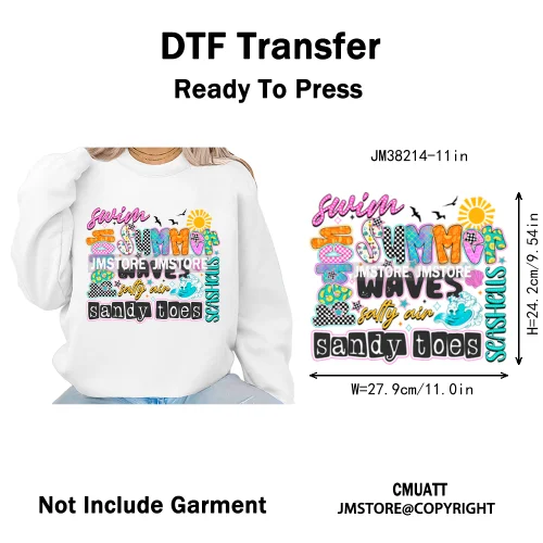 Spring Break Wildflower Seashell Turtle Coquette Sun Summer Vacation Iron on DTF Transfers Stickers Ready to Press for Clothes